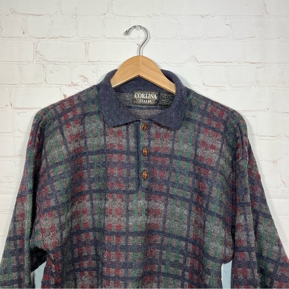 VTG Cortina Italia Sweater Mens Large Multicolor 3 Button Pullover Wool Blend - Picture 2 of 14